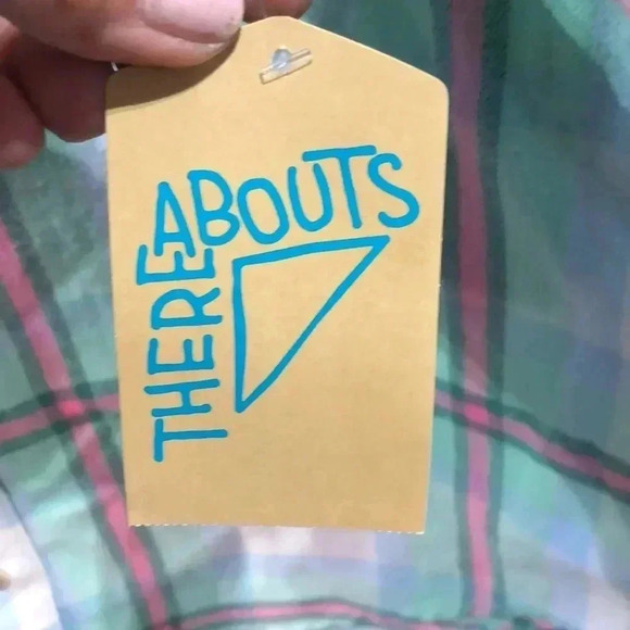 ThereABouts multi-plaid flannel like long sleeve button down top, Mint - Picture 5 of 10